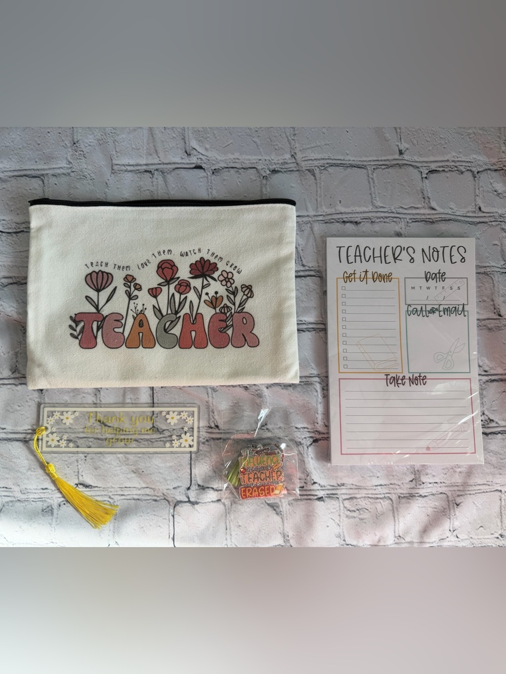 Teacher Floral Canvas Pouch - Cream with Pink & Orange Flower Design